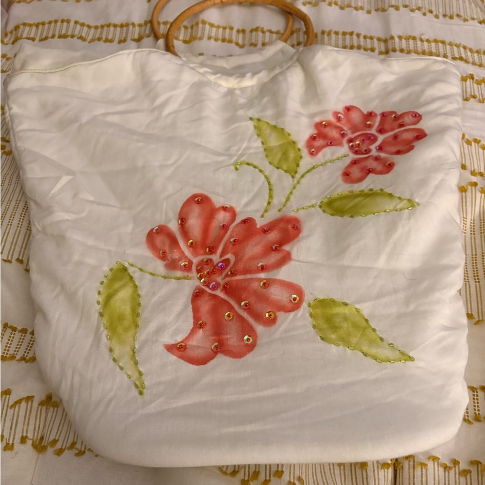 Floral Embroidered Tote Bag